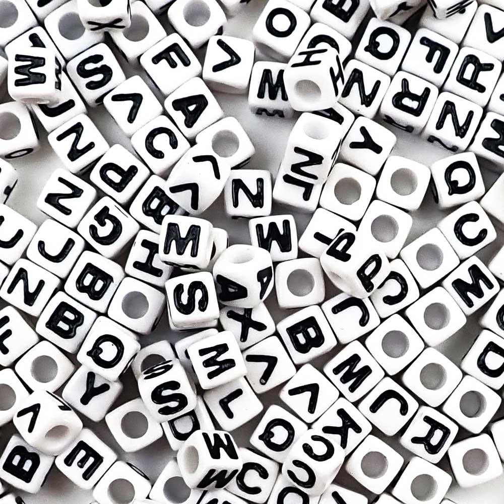 Plastic White 11mm Cube Alphabet Beads, Random Mix, (Horizontal Hole), -  Bead Bee