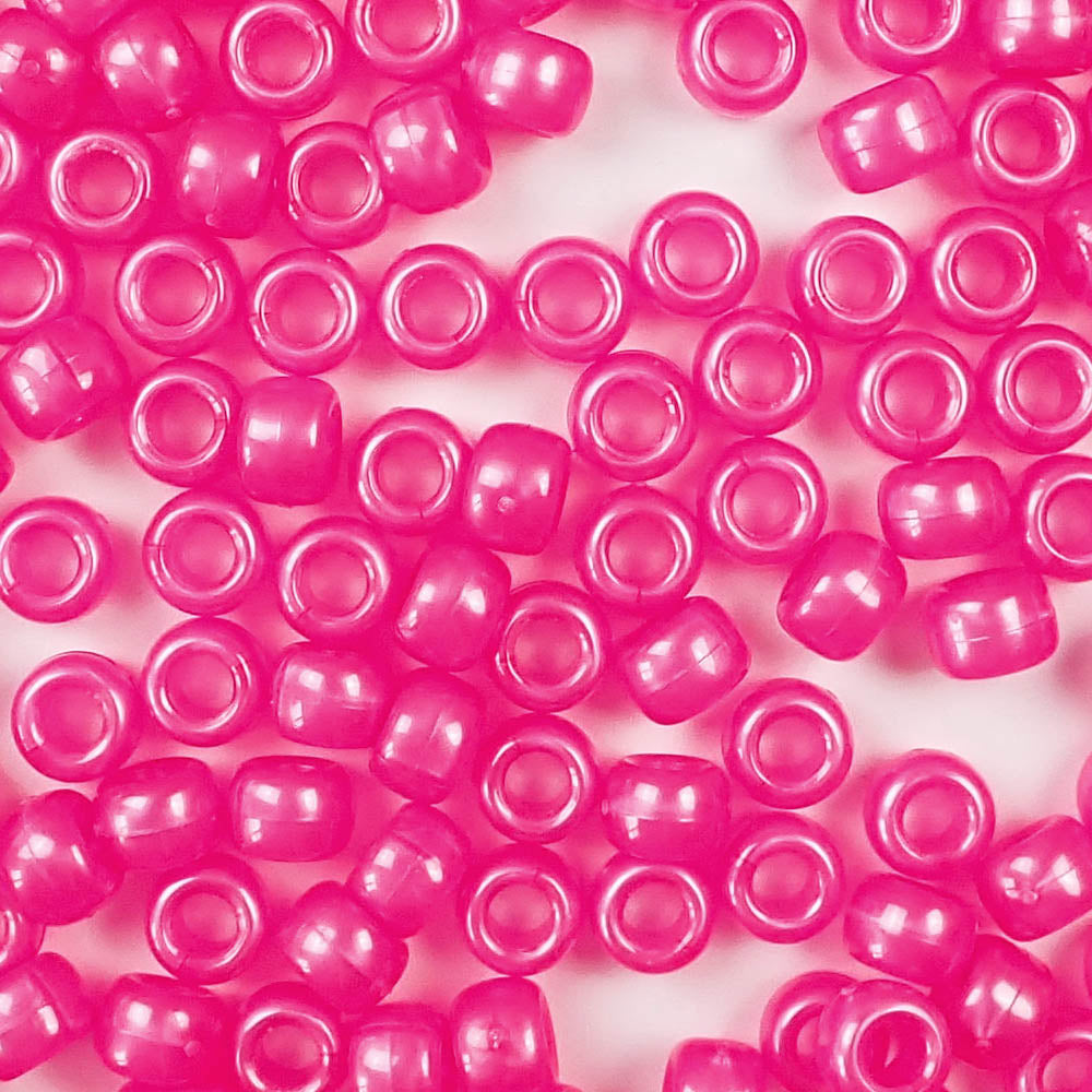 Hot Pink Pearl Plastic Craft Pony Beads 6 x 9mm, Bulk, Made in the USA - Pony  Beads Plus