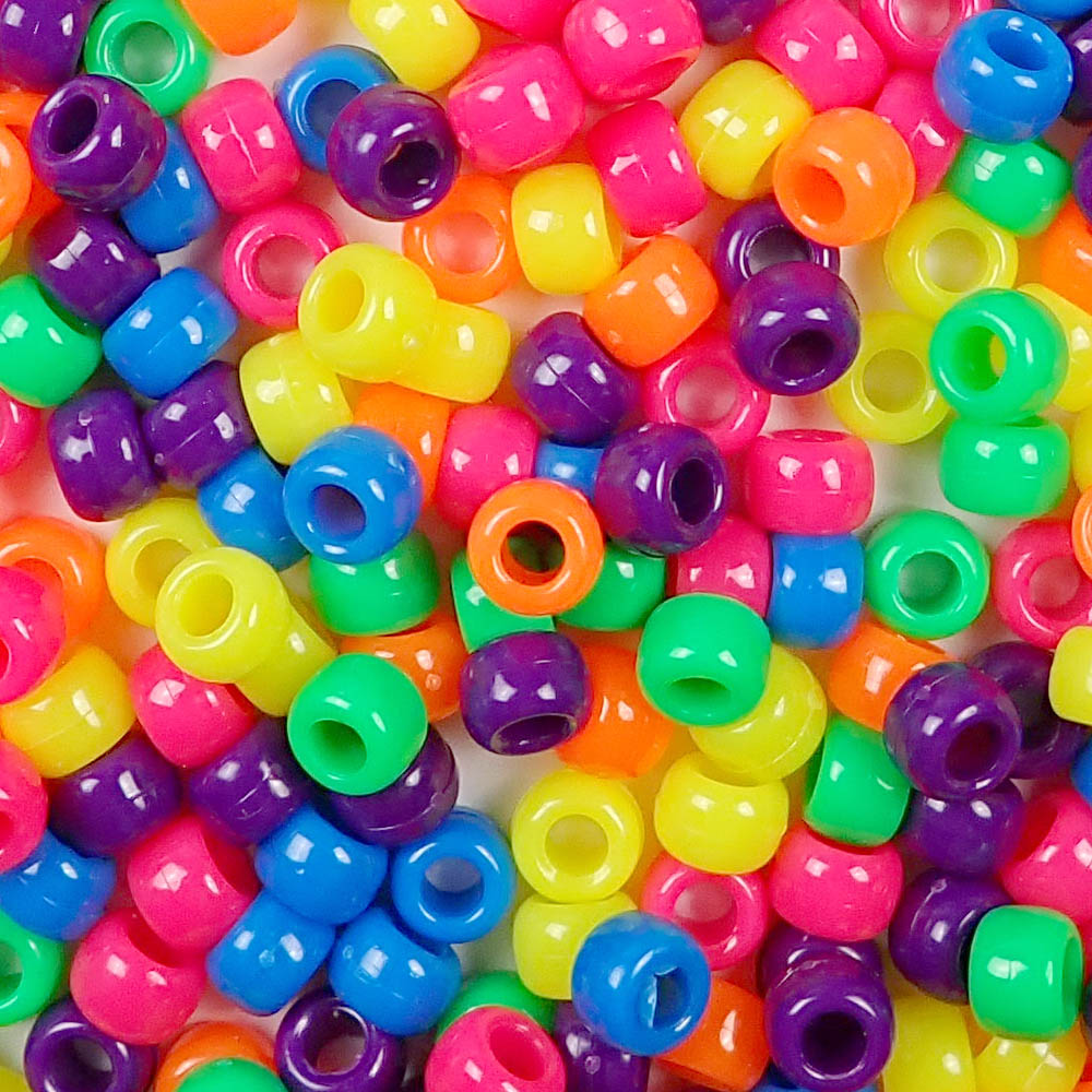 Neon Multi-color Craft Pony Beads 6 x 9mm, 500 beads Bulk, Assorted - Pony  Beads Plus