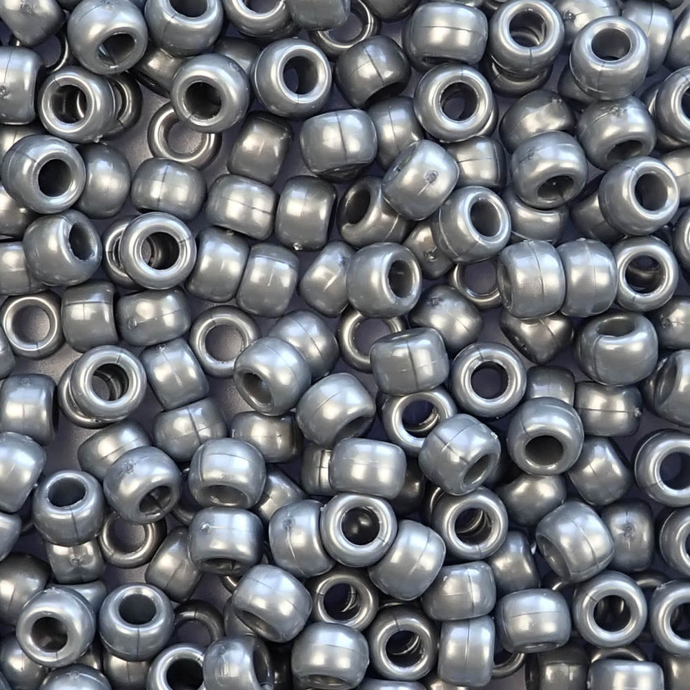 Jet Black Silver Glitter Plastic Pony Beads 6 x 9mm, 500 beads