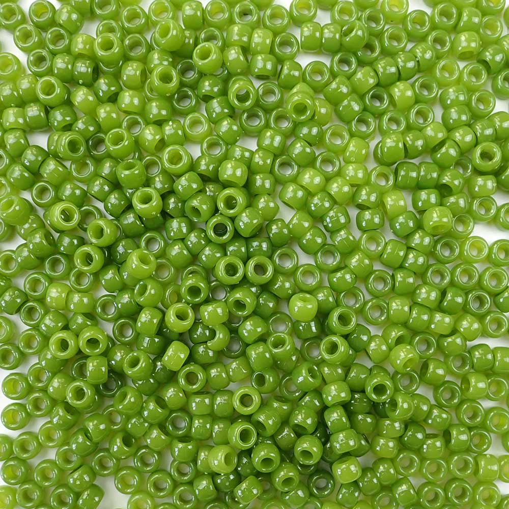 Agate Green Plastic Craft Pony Beads 6x9mm, 500 beads Bulk Pack - Bead Bee