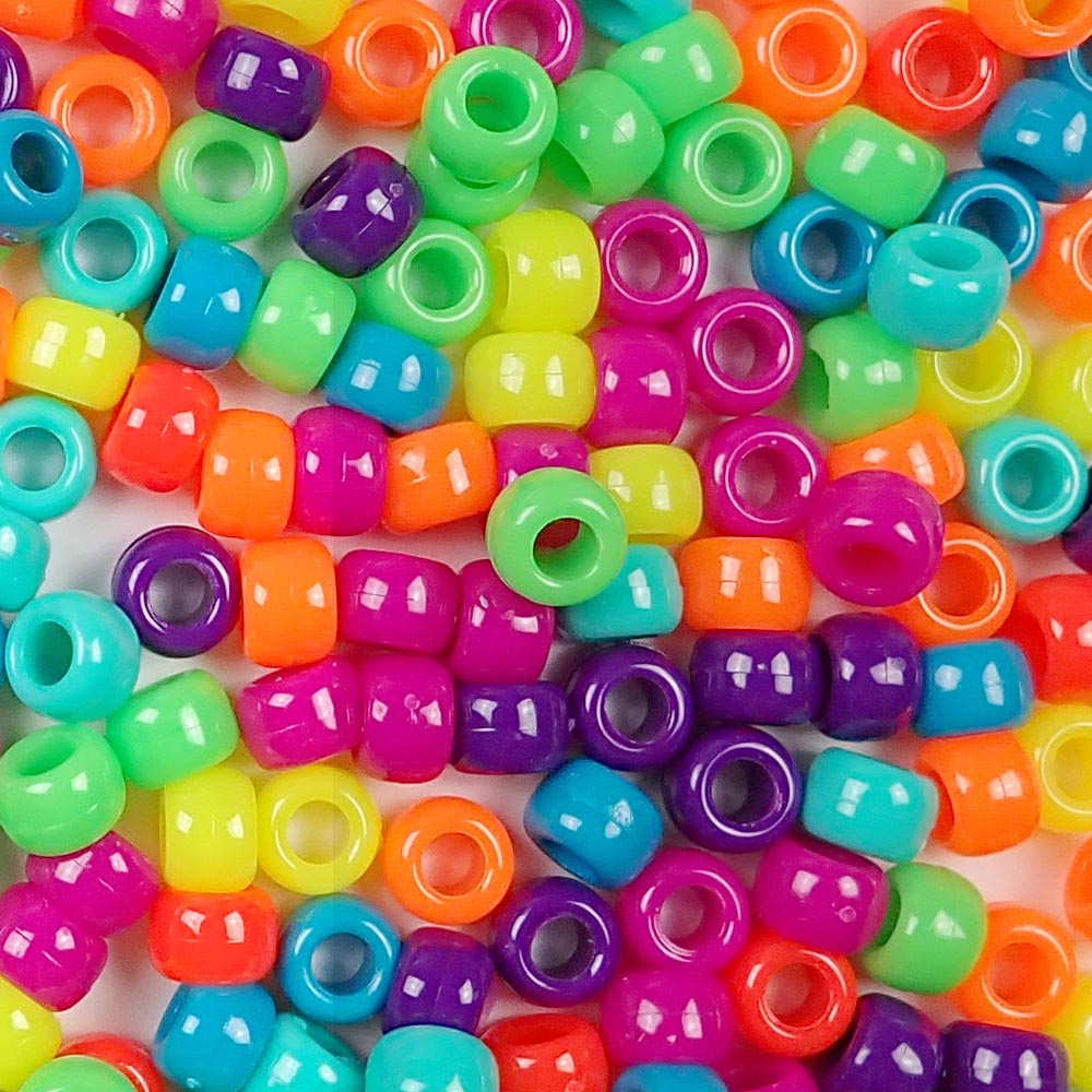 Neon Multi-color Craft Pony Beads 6 x 9mm, 500 beads Bulk