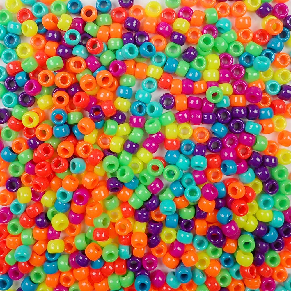 Plastic Pony Bead Shapes Mix, Neon Colors, 125 beads