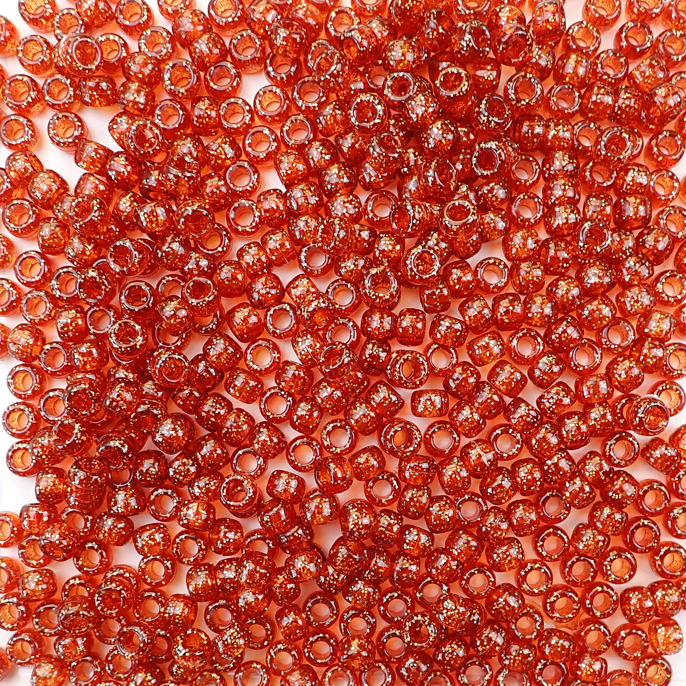 Ruby Red Glitter Plastic Pony Beads 6 x 9mm, 500 beads