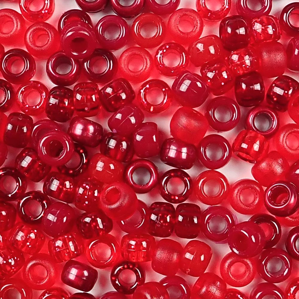 100pcs Red Pony Beads 6x9mm Acrylic Hair Bead Clear Big Hole