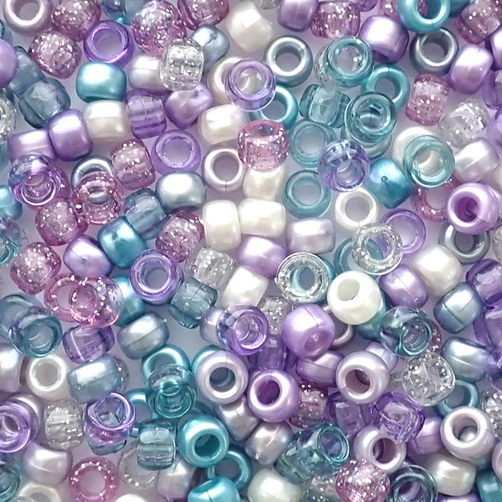 Mermaid Theme 4 Color Kit, Plastic Pony Beads 6 x 9mm, 1000 beads