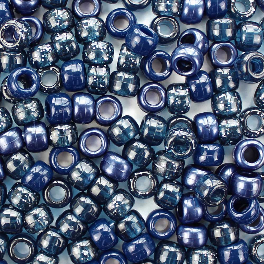 Caribbean Blue Mix Craft Pony Beads 6 x 9mm, Bulk Assorted, USA