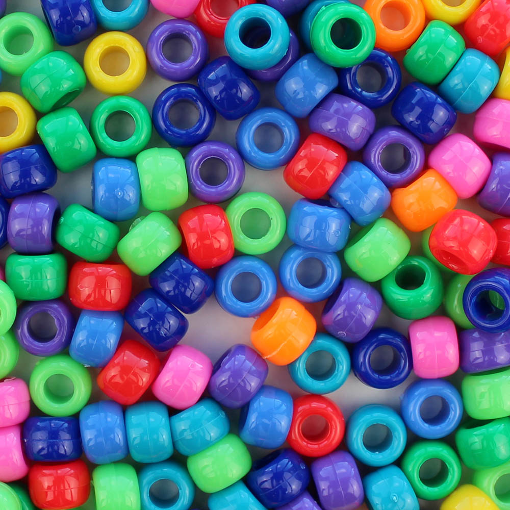 Pony Beads by Bead Bee Bright Glitter Multicolor Mix Plastic Pony Beads Bulk 6x9mm, 1000 Beads, Magenta