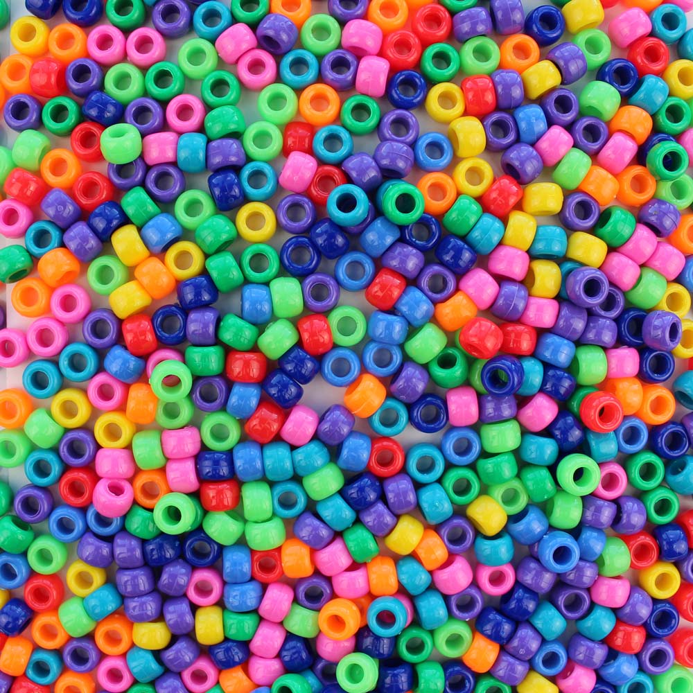 Bold Bright Mix Plastic Craft Pony Beads 6x9mm Bulk, Made in the USA - Pony  Beads Plus