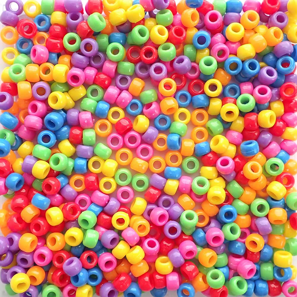 Fun Opaque Multi-color Craft Pony Beads 6 x 9mm, Made in the USA