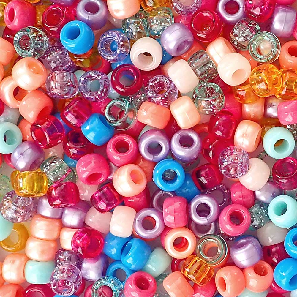 Bold & Bright Multicolor Mix Plastic Pony Beads 6 x 9mm