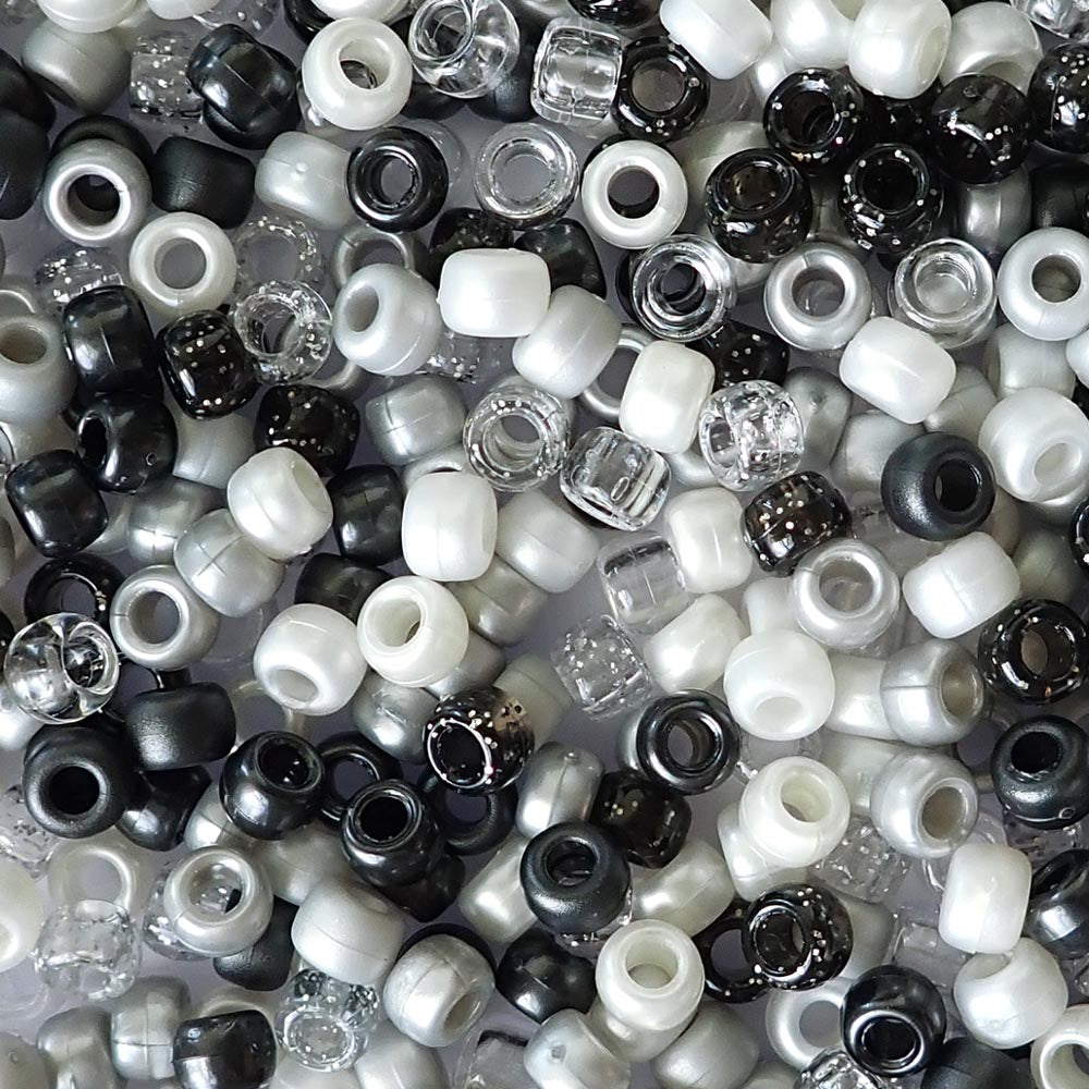 Black Mix Plastic Craft Pony Beads 6 x 9mm Bulk, Made in the USA - Pony  Beads Plus