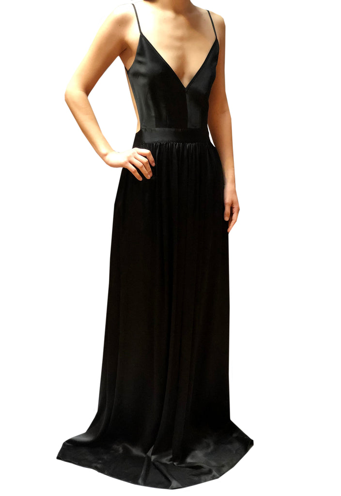 black silk evening dress