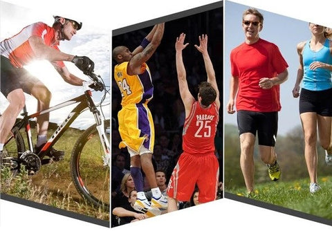 people running, cycling and playing basketball with the help of knee support sleeve