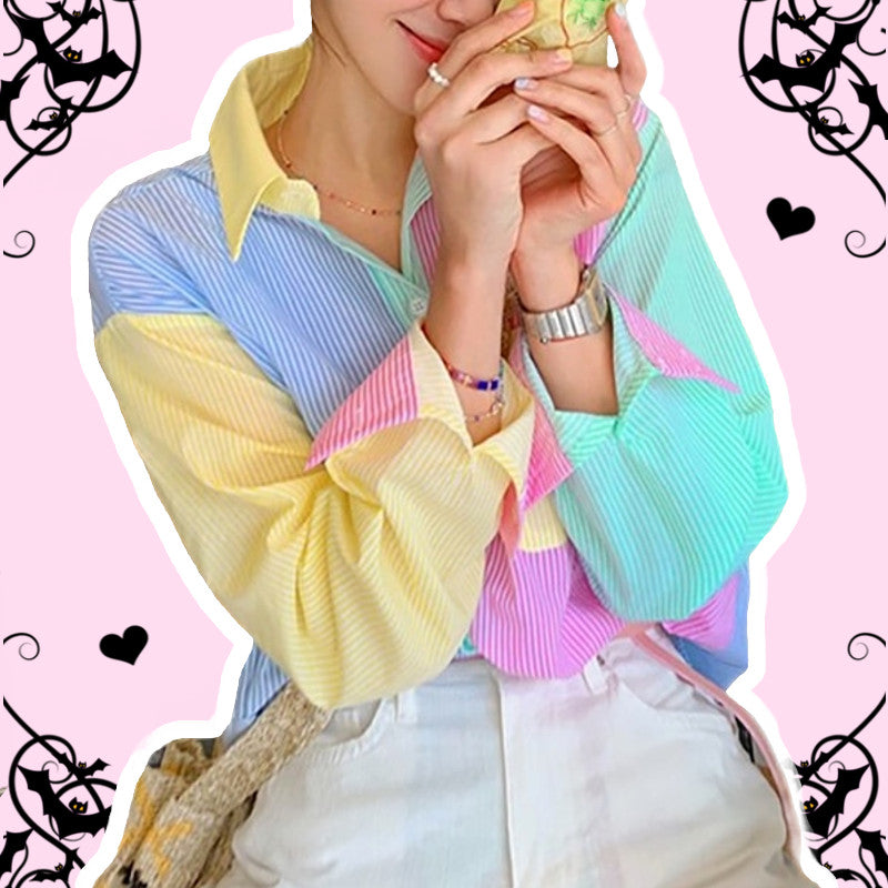 Allison Ice Cream Pastel Goth Multicolour Striped Casual Shirt – ▷ PASTEL  GOTH & KAWAII GOTH Online Shop ☢️