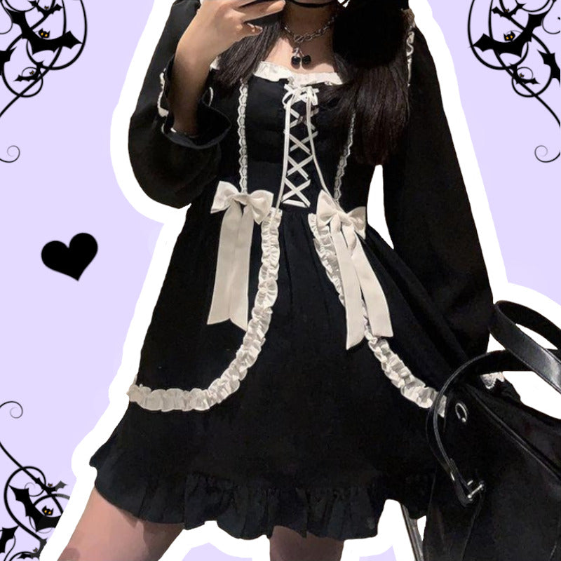 Harumi Pastel Goth Black Ruffles Lace-Up Pleated Mini Dress – ▷ PASTEL GOTH  & KAWAII GOTH Online Shop ☢️