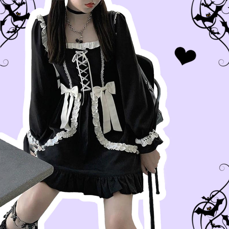 Harumi Pastel Goth Black Ruffles Lace-Up Pleated Mini Dress – ▷ PASTEL GOTH  & KAWAII GOTH Online Shop ☢️