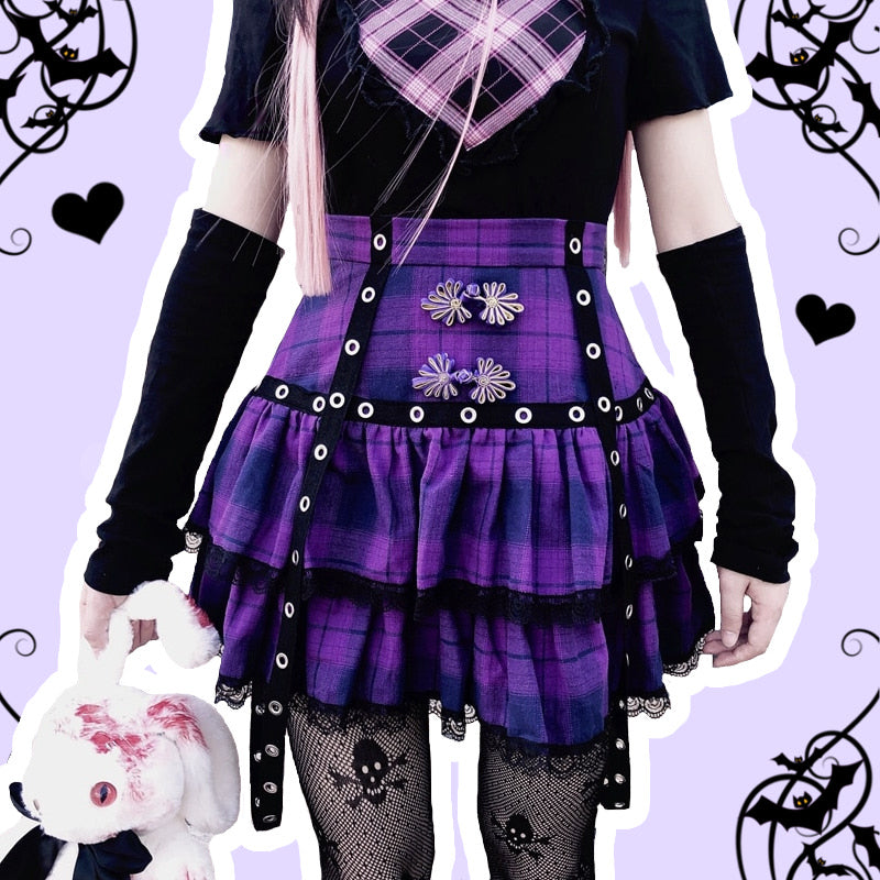 Kelsie Love Pastel Goth Black & Purple Plaid Pleated Mini Skirt – ▷ PASTEL  GOTH & KAWAII GOTH Online Shop ☢️