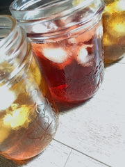 Iced and ready to drink! "Mom's Garden" Blend, Happy Hibiscus Blend and Nettle & Rose Blend poured over ice lined up. 