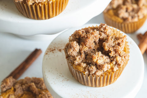 keto sugar free pumpkin muffin with streusel topping