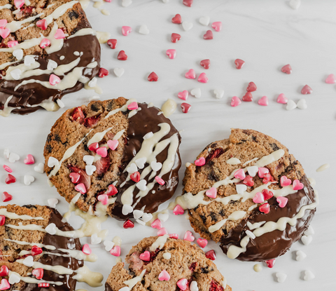 Chocolate Covered Strawberry Keto Cookies With White Chocolate Drizzle