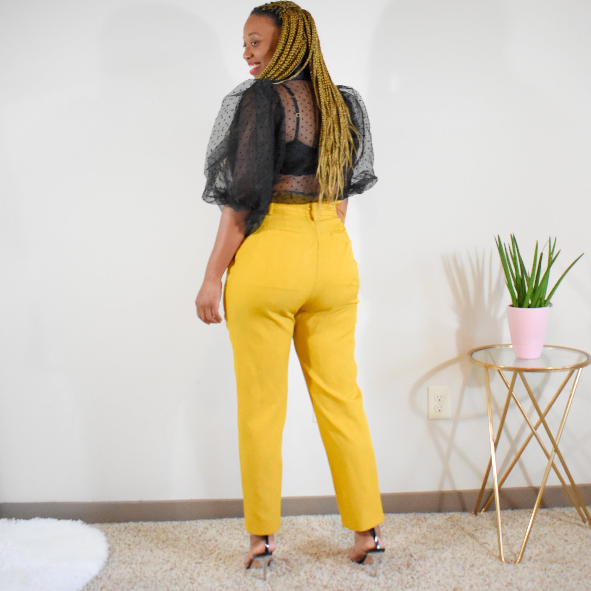 yellow high waisted pants