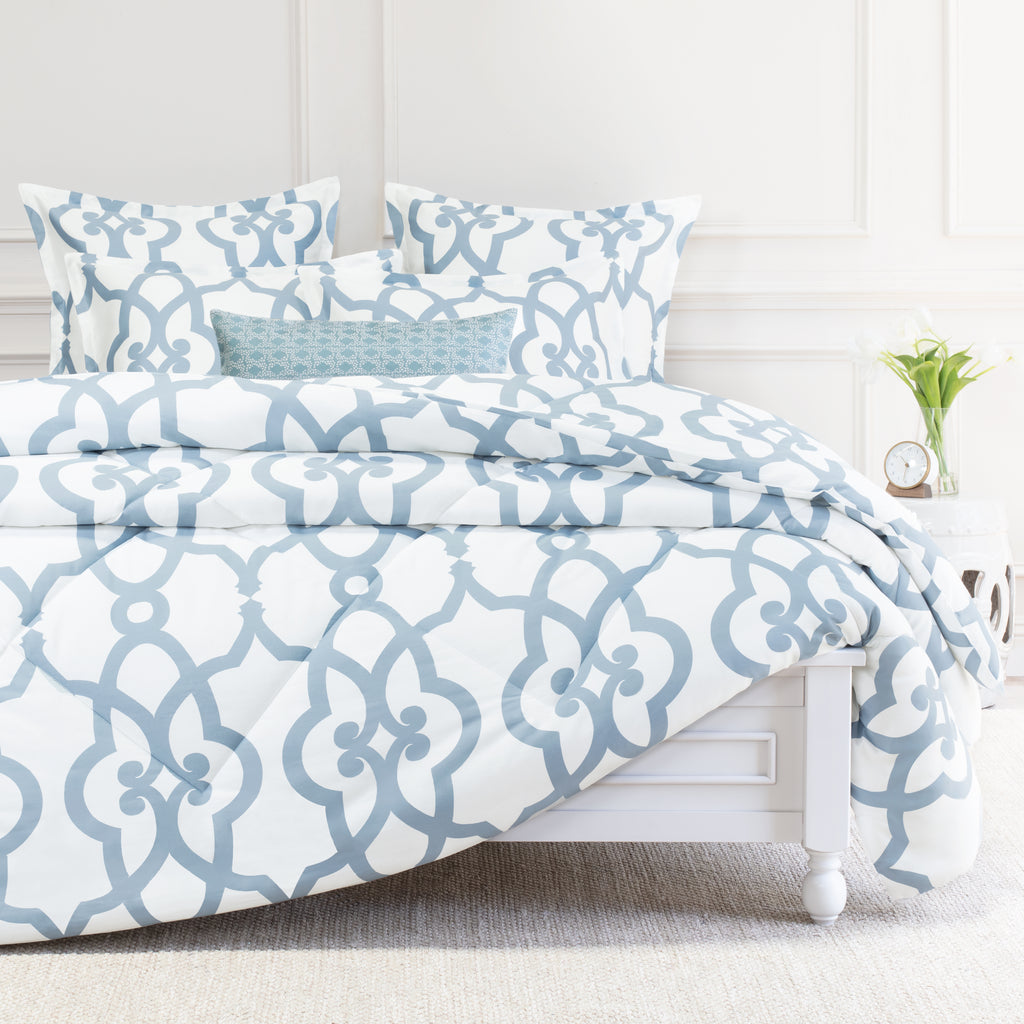 Blue And White Printed Geometric Comforter The Florentine Blue