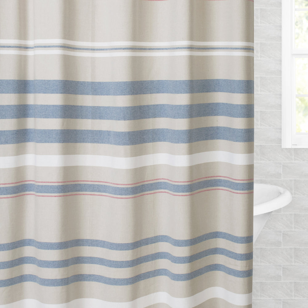 navy blue and tan shower curtain