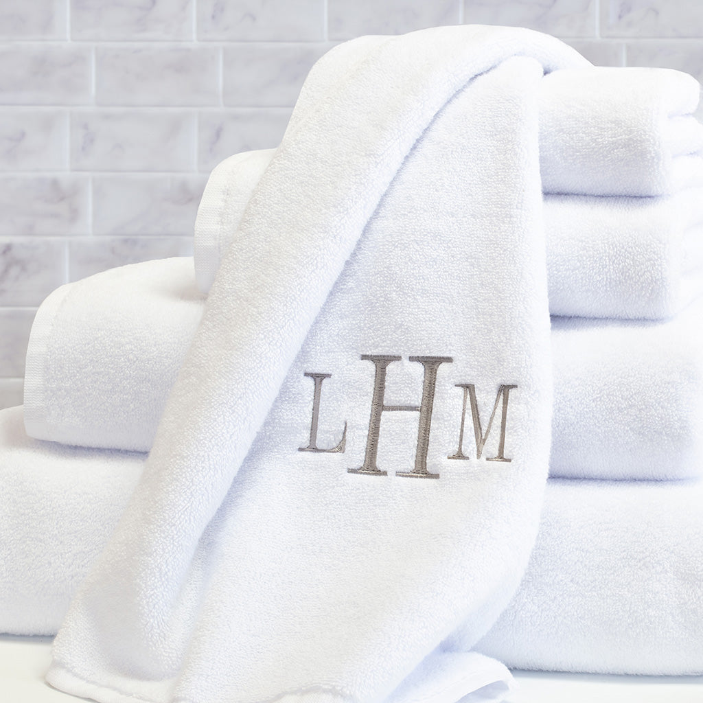 white towels with grey trim