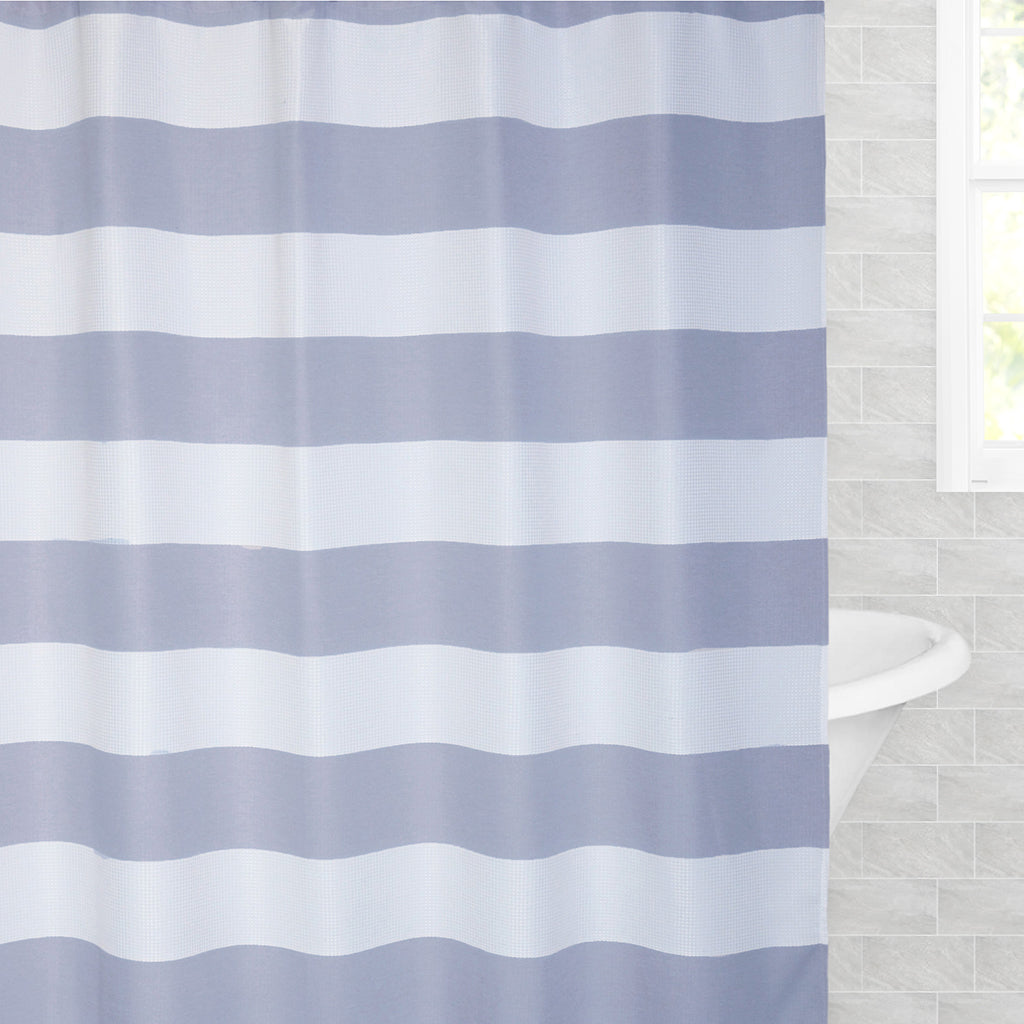 The Blue Sail Striped Shower Curtain The Striped Waffle Shower Curtain Crane Canopy