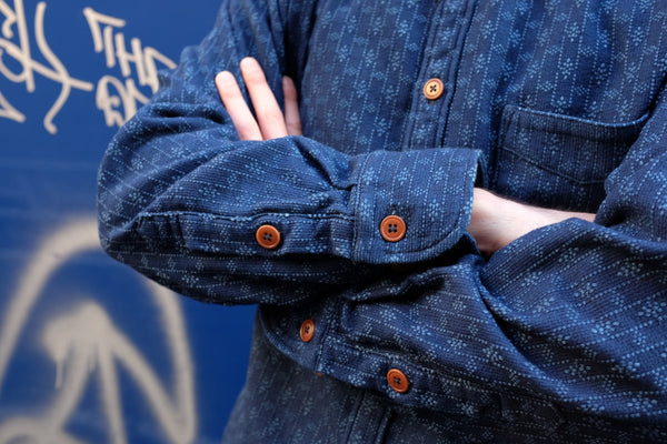 Momotaro's new Indigo Kasuri Sashiko fabric for S/S'21 - Okayama Denim