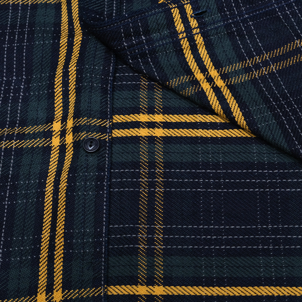 Samurai Jeans SIN22-01 Heavyweight Rope Dyed Indigo Flannel Shirt (Gre ...