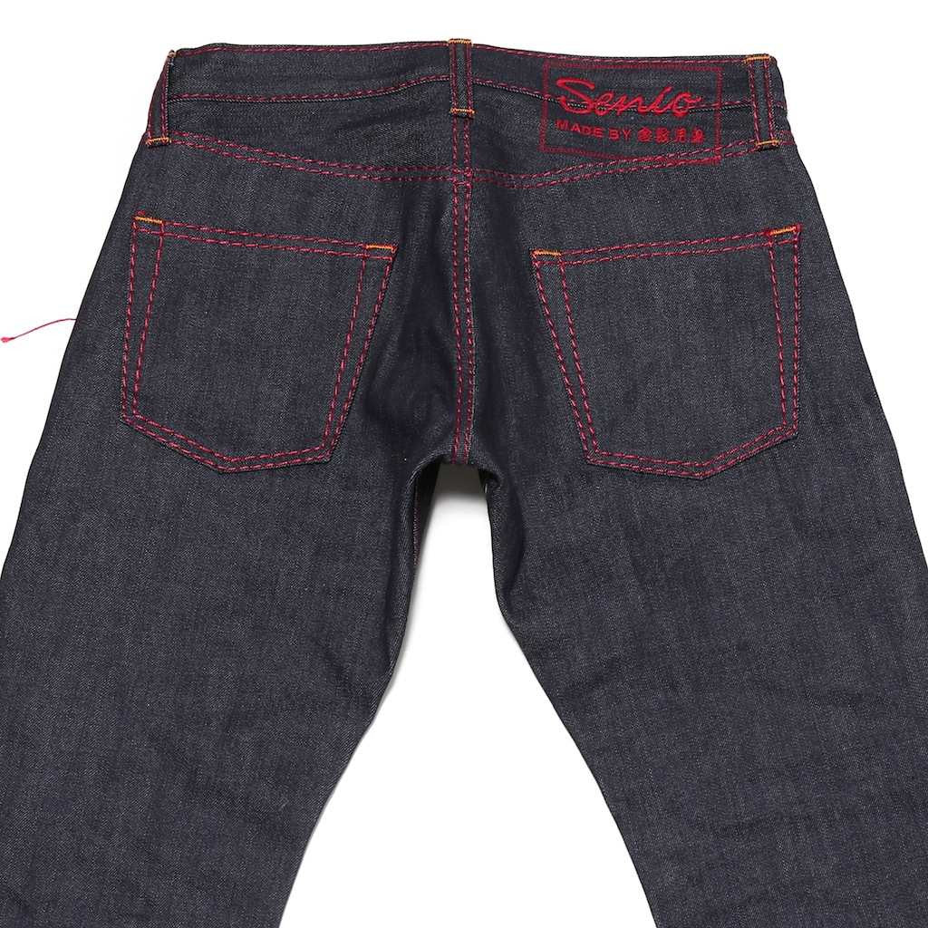 black jeans with red stitching