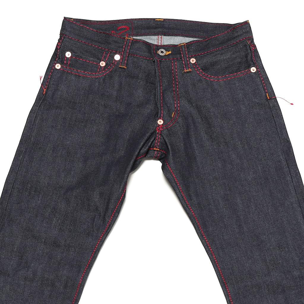 black jeans with red stitching