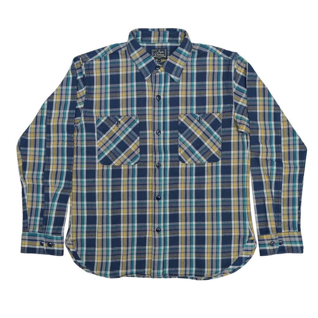 Studio D'Artisan Heavyweight Check Flannel Shirt (Blue) - Okayama Denim