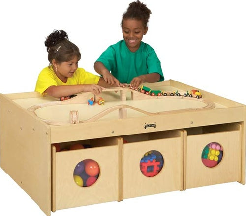 wooden play table with storage