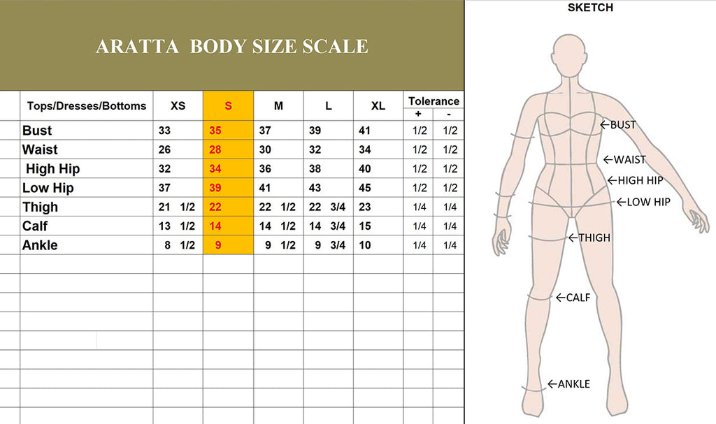 Aratta Fashion Size Chart