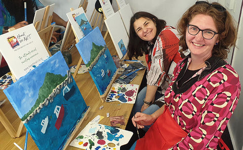 Smiling ladies at their Heart for Art Paint Party