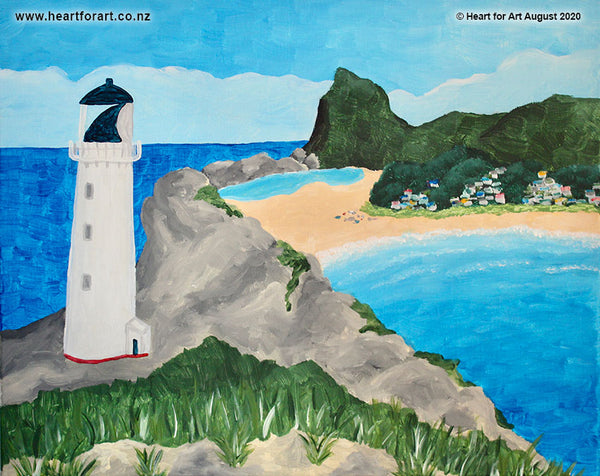 Join Heart for Art to learn step by step how to paint your own Castlepoint © Heart for Art NZ