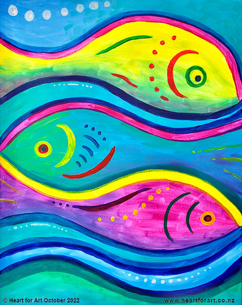 Fluro Fishies painting © Heart for Art NZ