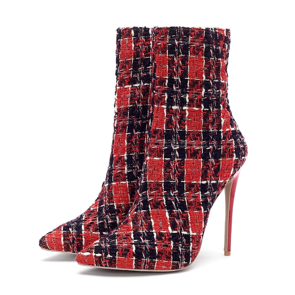 plaid heel boots