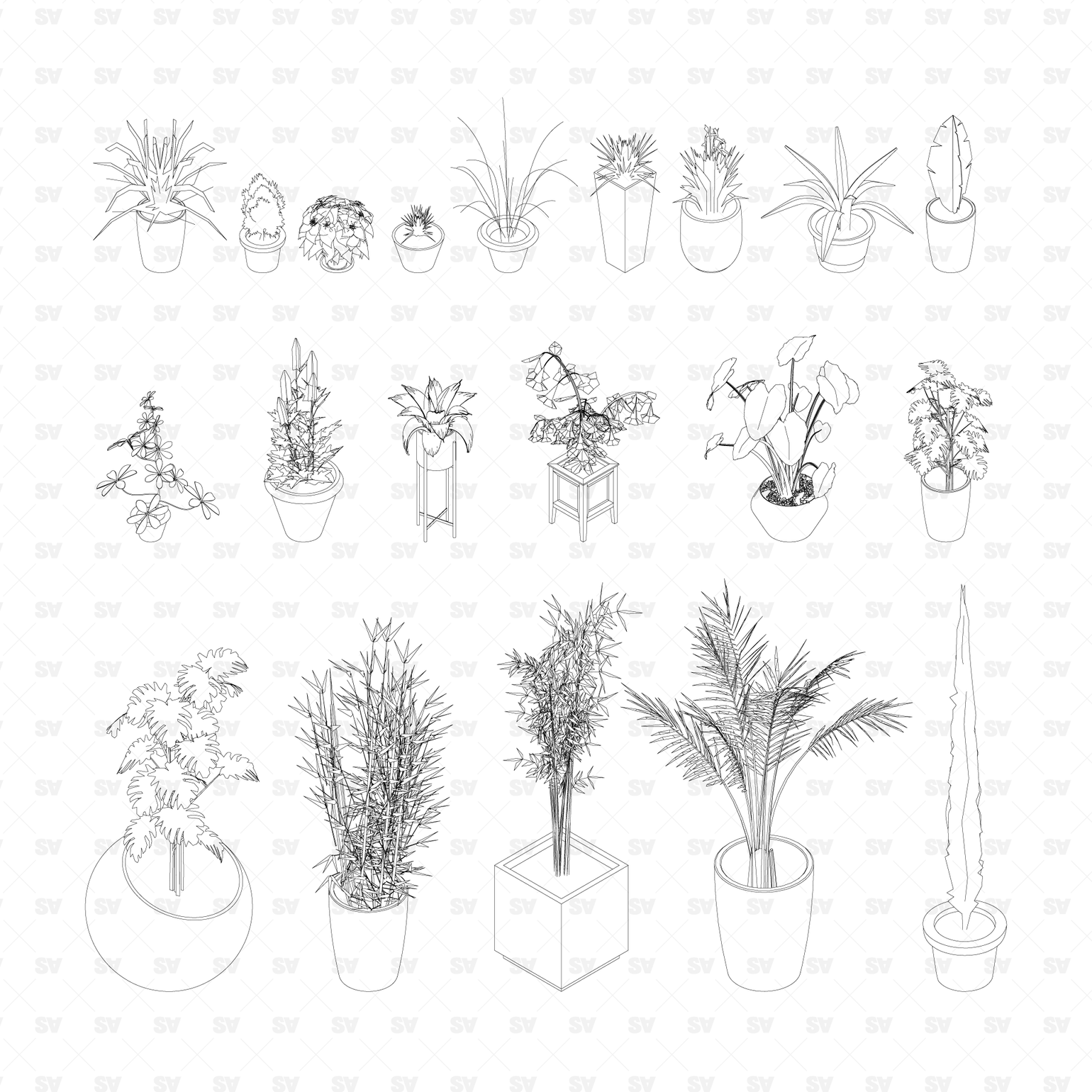 Isometric Potted Plants (20 Figures) | CAD AI PNG DWG | Architecture ...