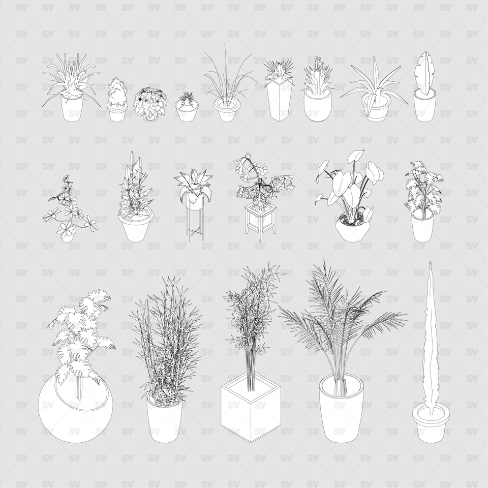 Isometric Potted Plants (20 Figures) | CAD AI PNG DWG | Architecture ...