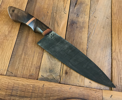 Chef's Knife Handforged High Carbon Steel 26C3 Water Quenched Brut De Forge  Finish Forced Patina Handmade 