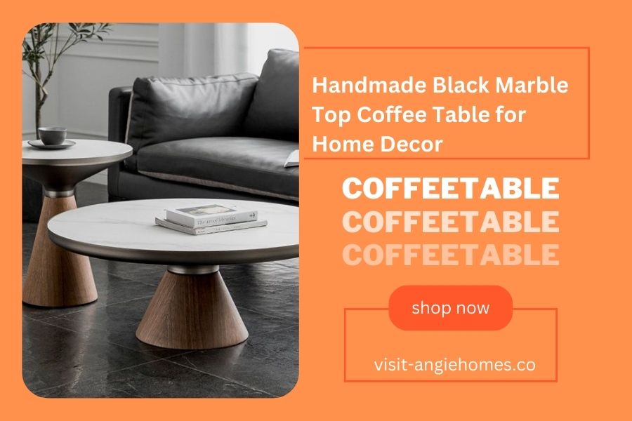 Handmade Black Marble Top Coffee Table for Home Decor