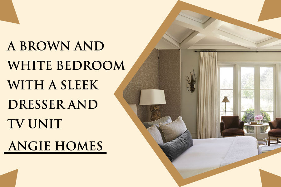 A Brown And White Bedroom With A Sleek Dresser And TV Unit