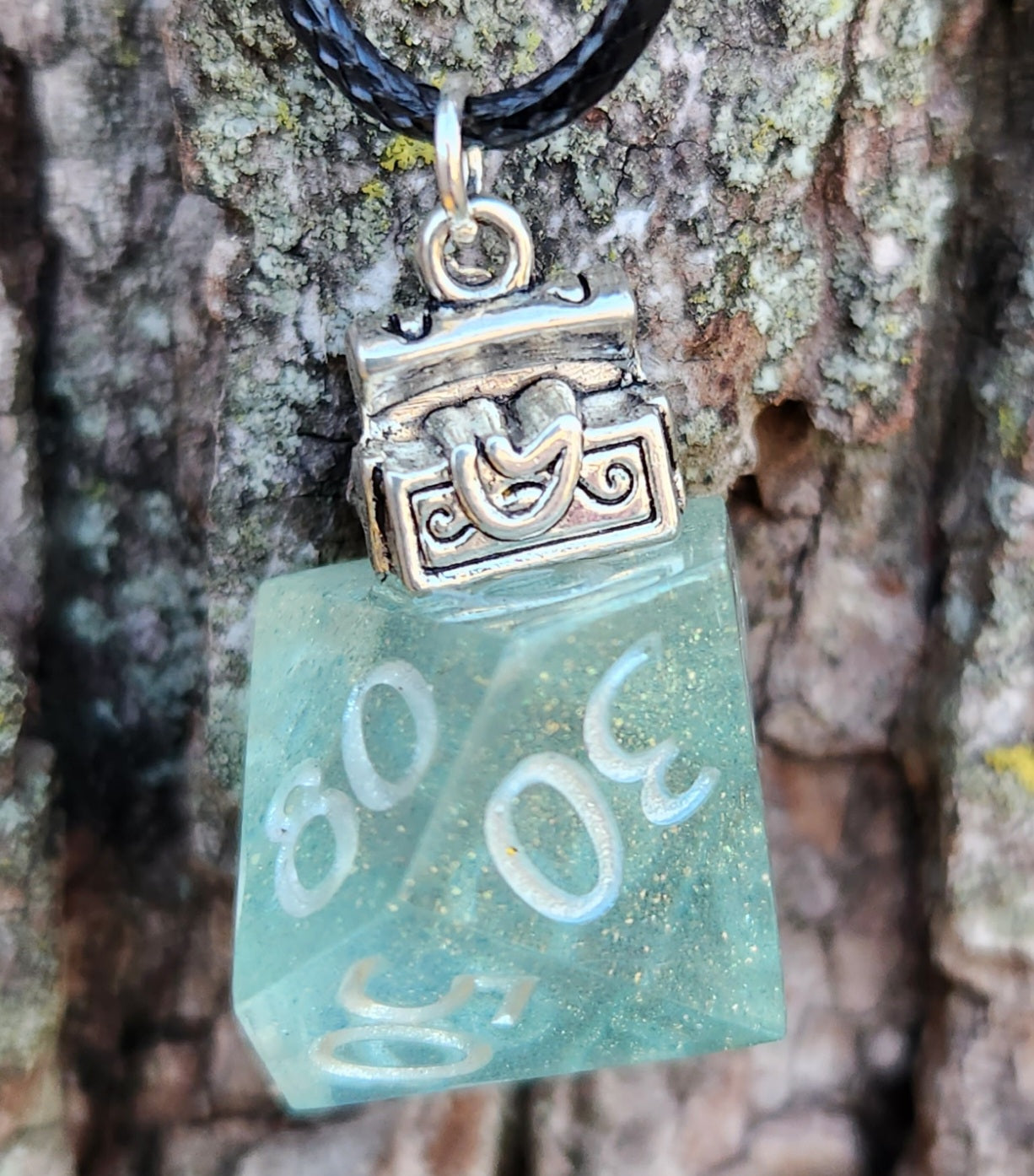 'NOT a Mimic' Sharp Edge Handmade Resin D10 OOAK Gaming Dice Pendant Necklace