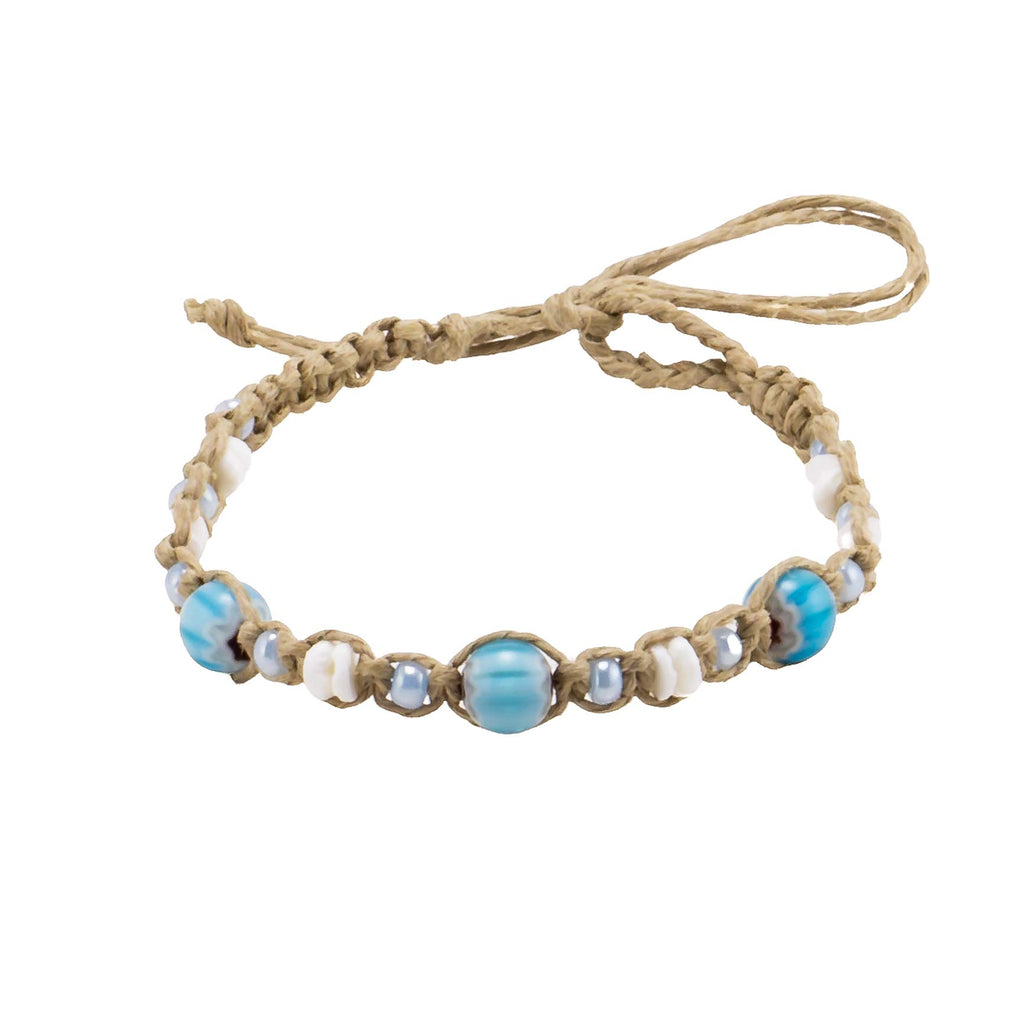 Turquoise Blue Cat's Eye Beads on Hemp Anklet Bracelet – BlueRica