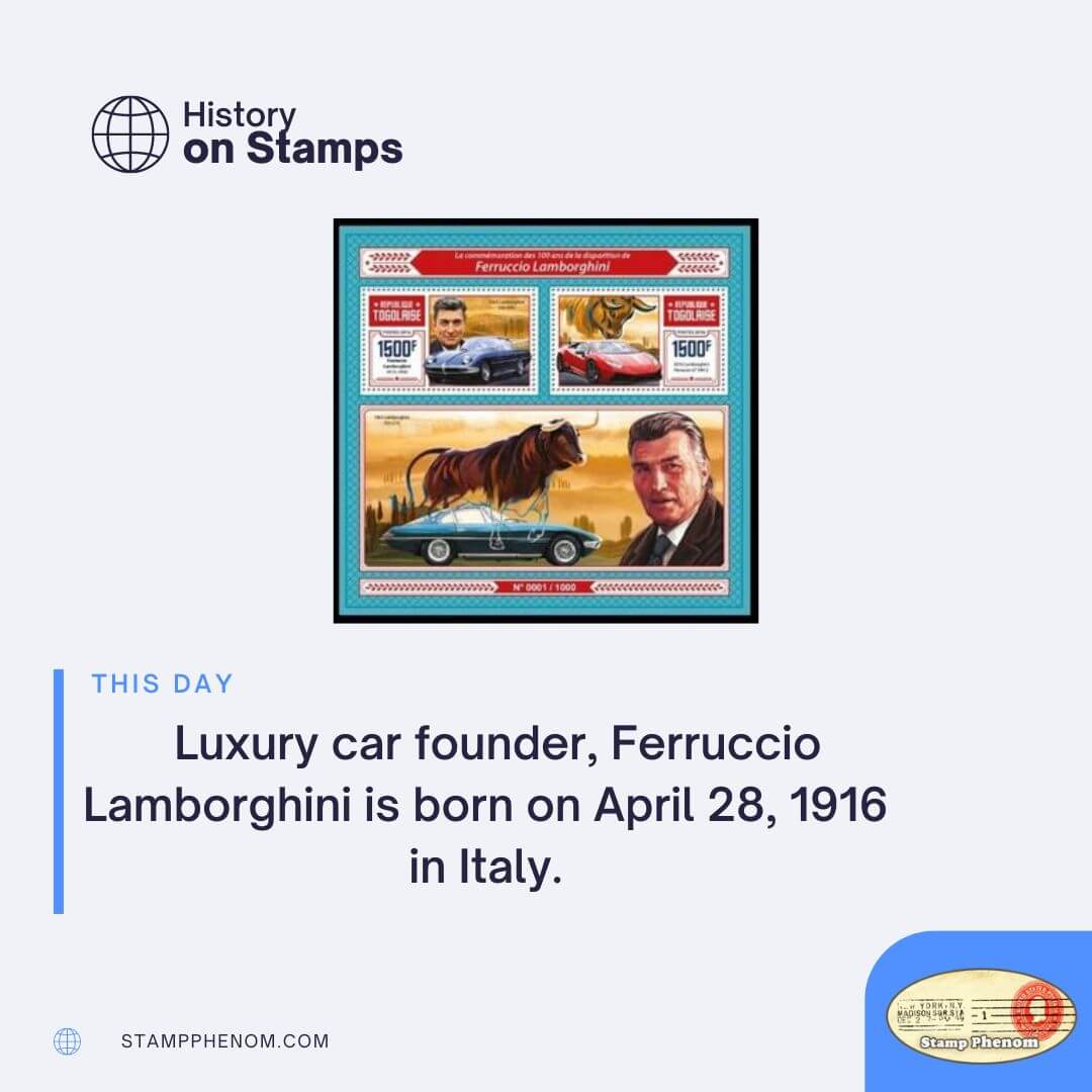 This Day: Luxury car founder, Ferruccio Lamborghini is born on April 28, 1916 in Italy.