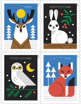 Winter Woodland Animals US Forever stamps